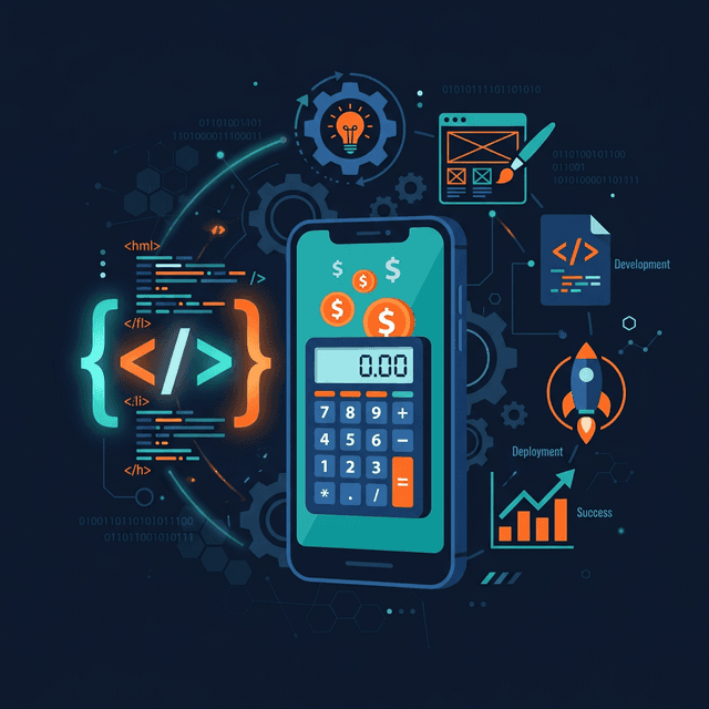 Costos de desarrollo de aplicaciones móviles — smartphone con calculadora y código
