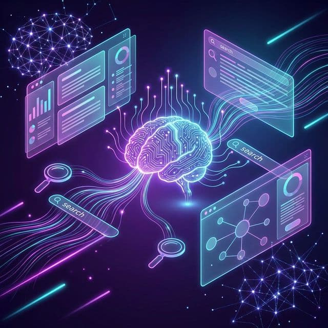 Cerebro de inteligencia artificial conectado a motores de búsqueda generativos GEO